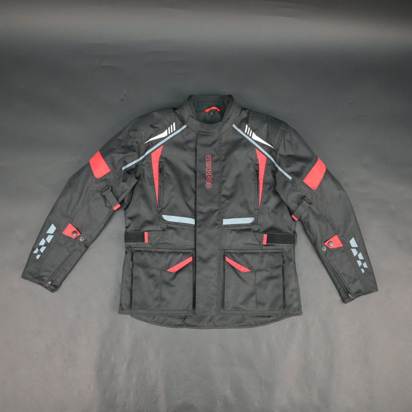Cogobush Men's Black Motorcycle Riding Jacket with Red Accents - Waterproof Breathable Bike Protective Jacket #Desiderio #MotorcycleJacket #WaterproofJacket #RidingGear #ProtectiveGear #BikerStyle #BreathableJacket #MotorcycleApparel
