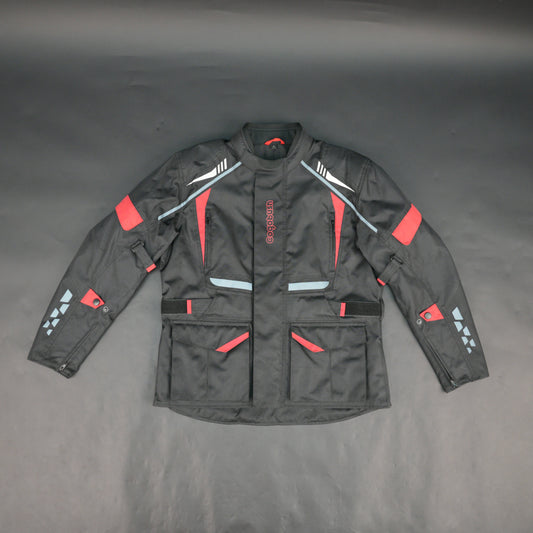Cogobush Men's Black Motorcycle Riding Jacket with Red Accents - Waterproof Breathable Bike Protective Jacket #Desiderio #MotorcycleJacket #WaterproofJacket #RidingGear #ProtectiveGear #BikerStyle #BreathableJacket #MotorcycleApparel