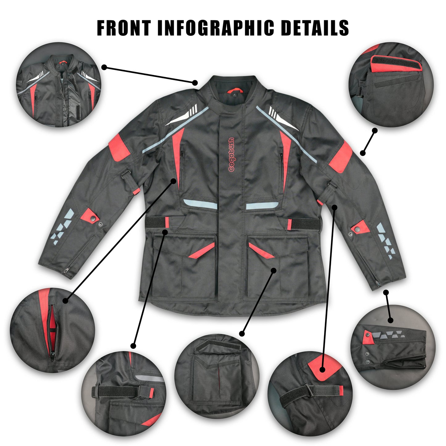 Cogobush Men's Black Motorcycle Riding Jacket with Red Accents - Waterproof Breathable Bike Protective Jacket #Desiderio #MotorcycleJacket #WaterproofJacket #RidingGear #ProtectiveGear #BikerStyle #BreathableJacket #MotorcycleApparel