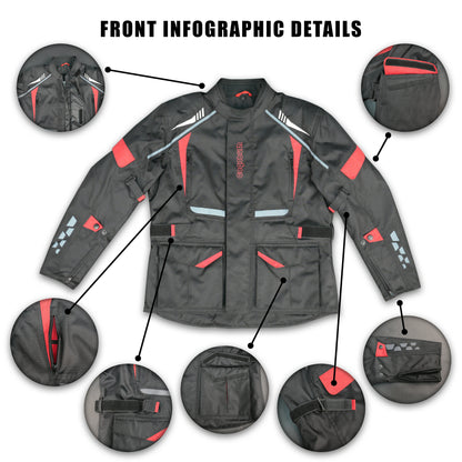 Cogobush Men's Black Motorcycle Riding Jacket with Red Accents - Waterproof Breathable Bike Protective Jacket #Desiderio #MotorcycleJacket #WaterproofJacket #RidingGear #ProtectiveGear #BikerStyle #BreathableJacket #MotorcycleApparel