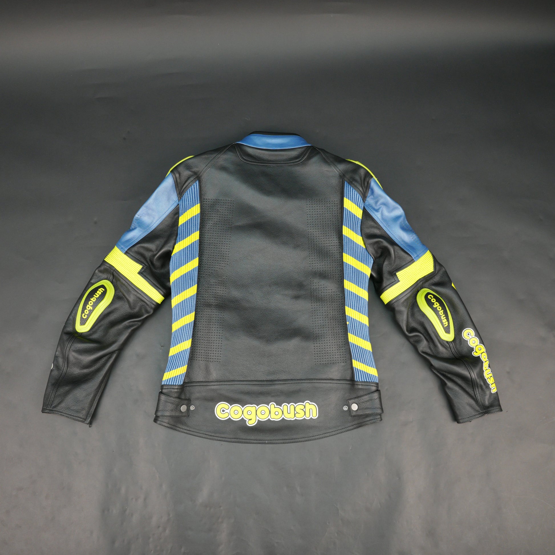 Cogobush Mens Blue Black Neon Yellow Bull Motorcycle Riding Jacket Premium Perforated Leather Bike Jacket #Desiderio #LeatherJacket #MotorcycleJacket #RidingGear #PerforatedLeather #BikerStyle #ProtectiveGear #MotorcycleApparel