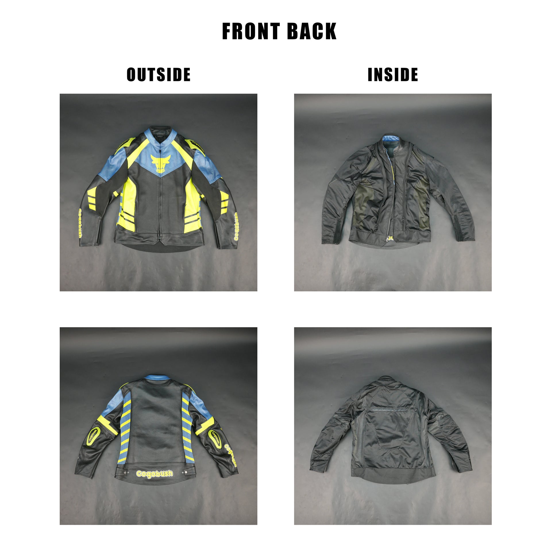 Cogobush Mens Blue Black Neon Yellow Bull Motorcycle Riding Jacket Premium Perforated Leather Bike Jacket #Desiderio #LeatherJacket #MotorcycleJacket #RidingGear #PerforatedLeather #BikerStyle #ProtectiveGear #MotorcycleApparel