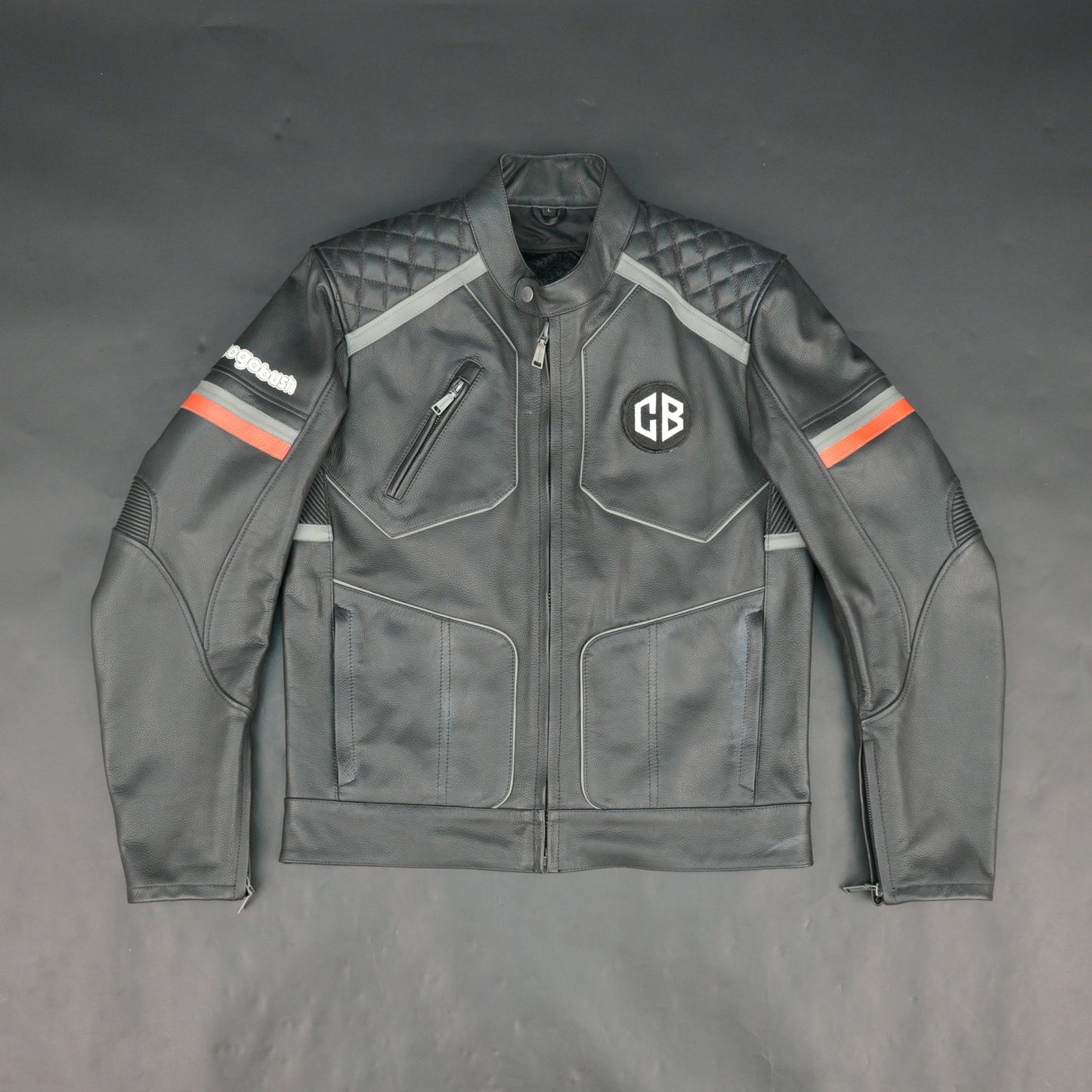 Cogobush Mens Grey Quilted Leather Motorcycle Jacket with Reflective Strips - Premium Biker Rider Jacket #Desiderio #LeatherJacket #MotorcycleJacket #BikerJacket #GenuineLeather #MotorcycleGear #MensFashion #ReflectiveGear
