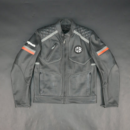 Cogobush Mens Grey Quilted Leather Motorcycle Jacket with Reflective Strips - Premium Biker Rider Jacket #Desiderio #LeatherJacket #MotorcycleJacket #BikerJacket #GenuineLeather #MotorcycleGear #MensFashion #ReflectiveGear