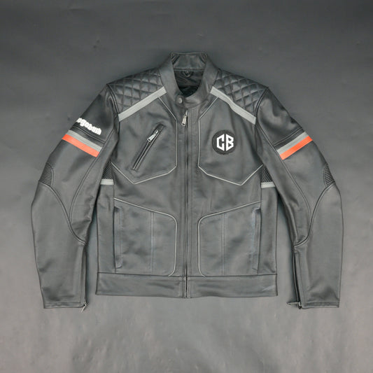 Cogobush Mens Grey Quilted Leather Motorcycle Jacket with Reflective Strips - Premium Biker Rider Jacket #Desiderio #LeatherJacket #MotorcycleJacket #BikerJacket #GenuineLeather #MotorcycleGear #MensFashion #ReflectiveGear