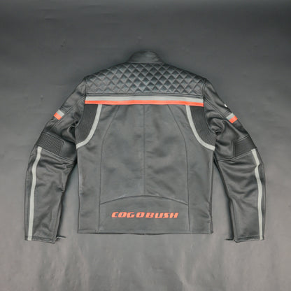 Cogobush Mens Grey Quilted Leather Motorcycle Jacket with Reflective Strips - Premium Biker Rider Jacket #Desiderio #LeatherJacket #MotorcycleJacket #BikerJacket #GenuineLeather #MotorcycleGear #MensFashion #ReflectiveGear