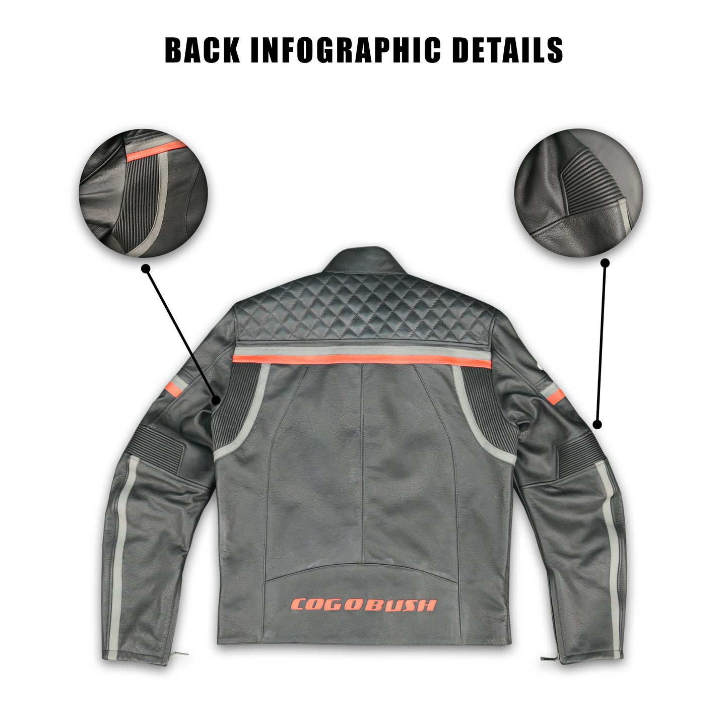 Cogobush Mens Grey Quilted Leather Motorcycle Jacket with Reflective Strips - Premium Biker Rider Jacket #Desiderio #LeatherJacket #MotorcycleJacket #BikerJacket #GenuineLeather #MotorcycleGear #MensFashion #ReflectiveGear
