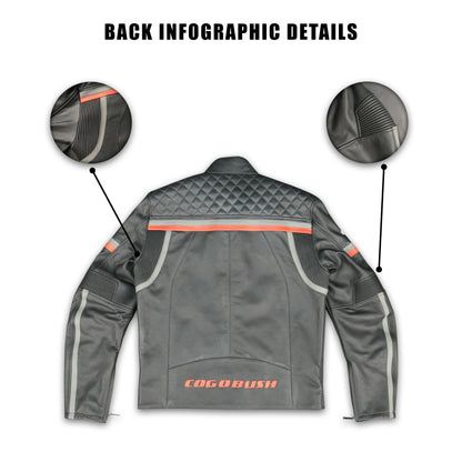 Cogobush Mens Grey Quilted Leather Motorcycle Jacket with Reflective Strips - Premium Biker Rider Jacket #Desiderio #LeatherJacket #MotorcycleJacket #BikerJacket #GenuineLeather #MotorcycleGear #MensFashion #ReflectiveGear