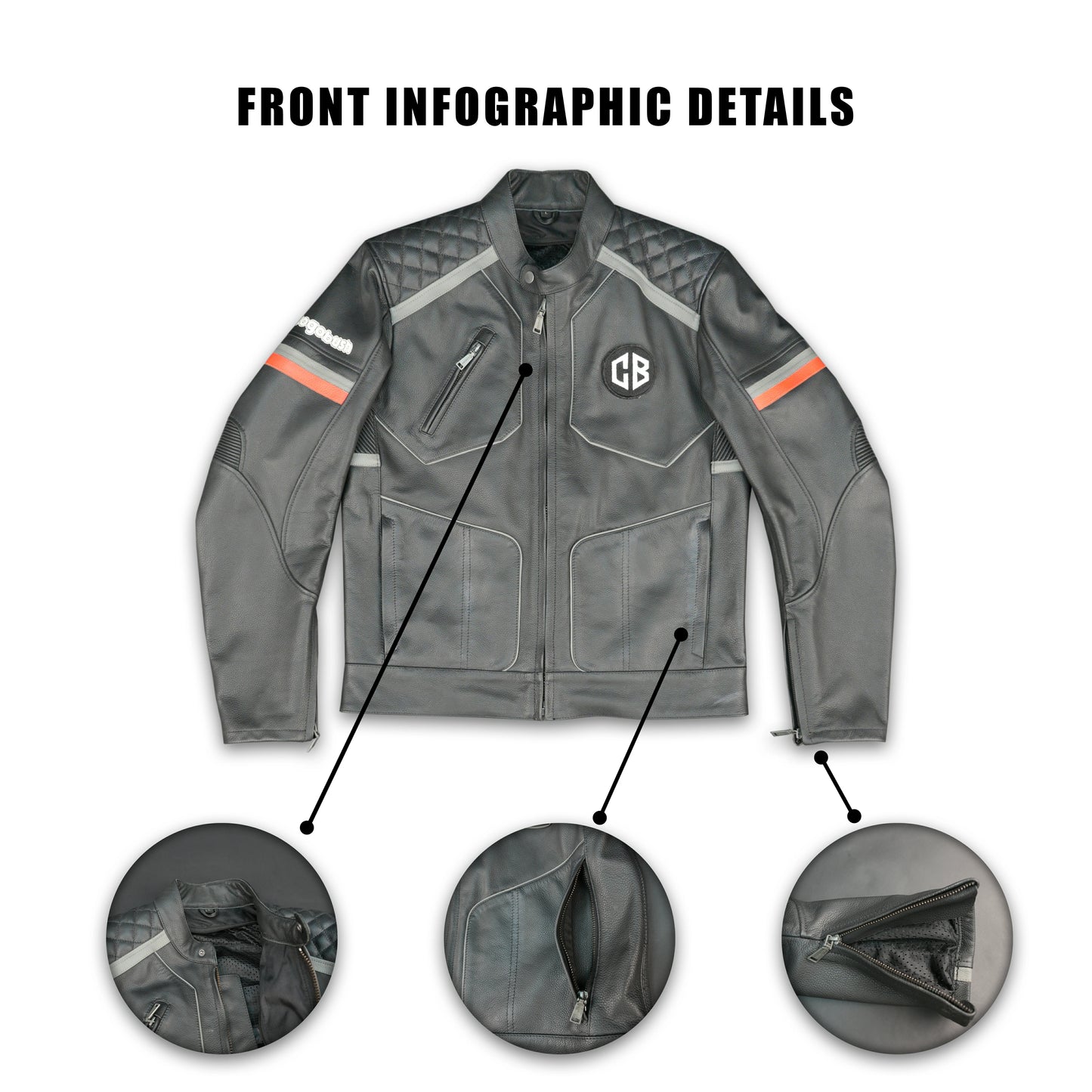 Cogobush Mens Grey Quilted Leather Motorcycle Jacket with Reflective Strips - Premium Biker Rider Jacket #Desiderio #LeatherJacket #MotorcycleJacket #BikerJacket #GenuineLeather #MotorcycleGear #MensFashion #ReflectiveGear