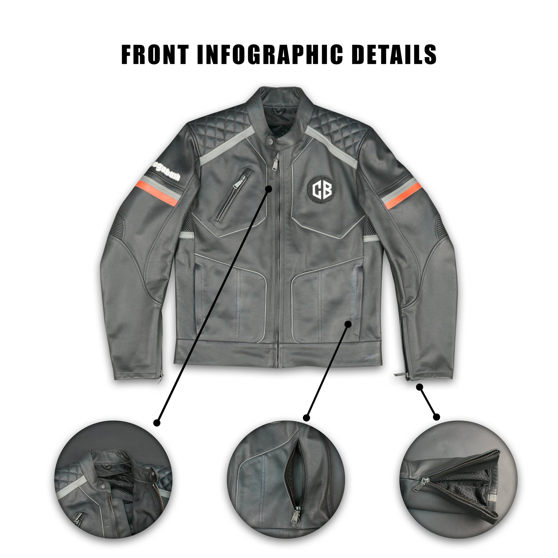 Cogobush Mens Grey Quilted Leather Motorcycle Jacket with Reflective Strips - Premium Biker Rider Jacket #Desiderio #LeatherJacket #MotorcycleJacket #BikerJacket #GenuineLeather #MotorcycleGear #MensFashion #ReflectiveGear