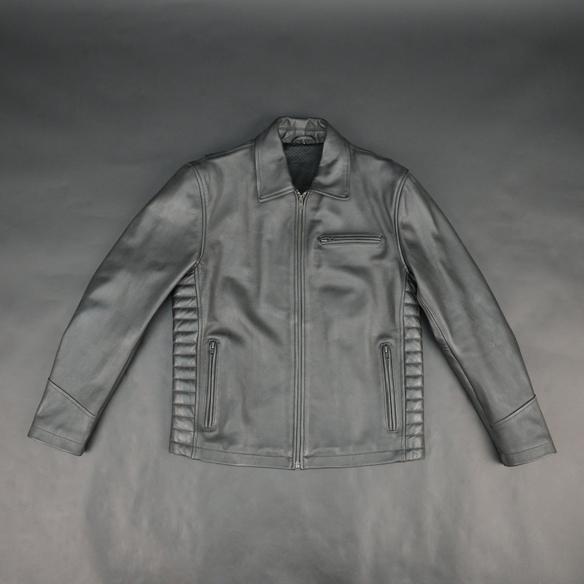 Cogobush Premium Grey Real Leather Motorcycle Biker Jacket with Multiple Pockets #Desiderio #LeatherJacket #MotorcycleJacket #BikerJacket #GenuineLeather #RidingGear #MensFashion #PremiumLeather