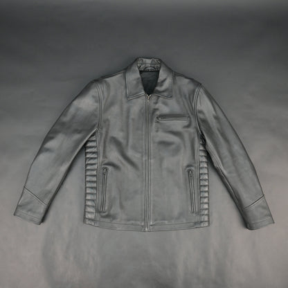 Cogobush Premium Grey Real Leather Motorcycle Biker Jacket with Multiple Pockets #Desiderio #LeatherJacket #MotorcycleJacket #BikerJacket #GenuineLeather #RidingGear #MensFashion #PremiumLeather