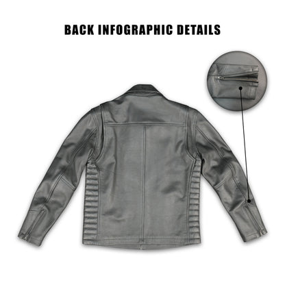 Cogobush Premium Grey Real Leather Motorcycle Biker Jacket with Multiple Pockets #Desiderio #LeatherJacket #MotorcycleJacket #BikerJacket #GenuineLeather #RidingGear #MensFashion #PremiumLeather