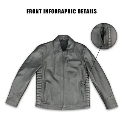 Cogobush Premium Grey Real Leather Motorcycle Biker Jacket with Multiple Pockets #Desiderio #LeatherJacket #MotorcycleJacket #BikerJacket #GenuineLeather #RidingGear #MensFashion #PremiumLeather