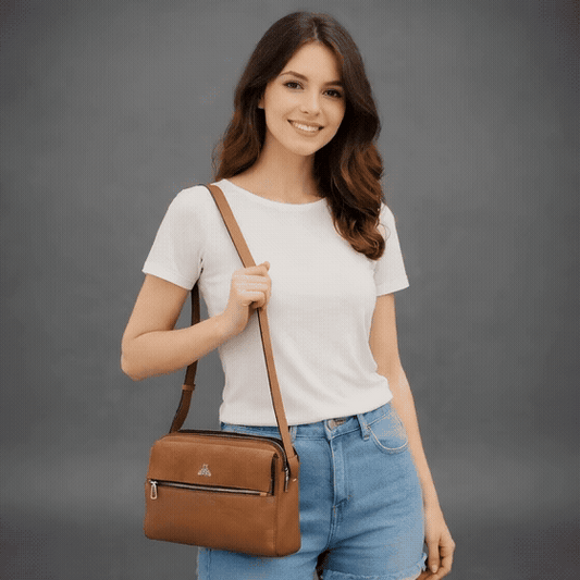 Nano Casetto Leather Crossbody Bag in 100% genuine cowhide leather with a compact, lightweight design, adjustable strap, and secure zip closure—perfect for daily wear, travel, and casual outings.
