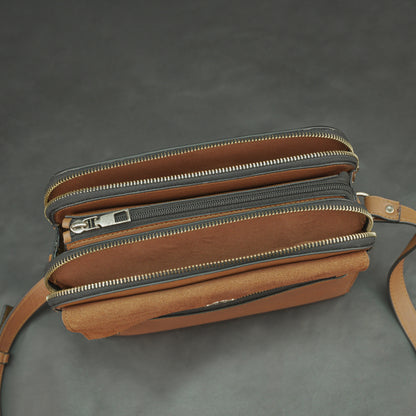 Nano Casetto Leather Crossbody Bag in 100% genuine cowhide leather with a compact, lightweight design, adjustable strap, and secure zip closure—perfect for daily wear, travel, and casual outings.