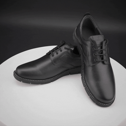 Genuine cow leather milled commute shoes with soft sheep lining, supportive Texon insole, and lightweight EVA sole