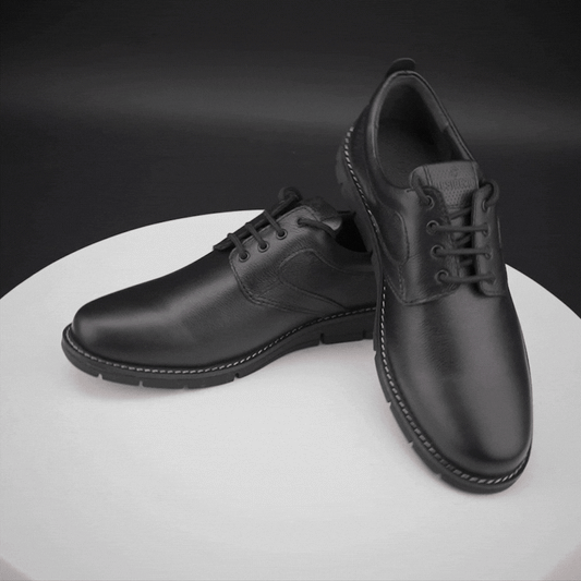 Genuine cow leather milled commute shoes with soft sheep lining, supportive Texon insole, and lightweight EVA sole