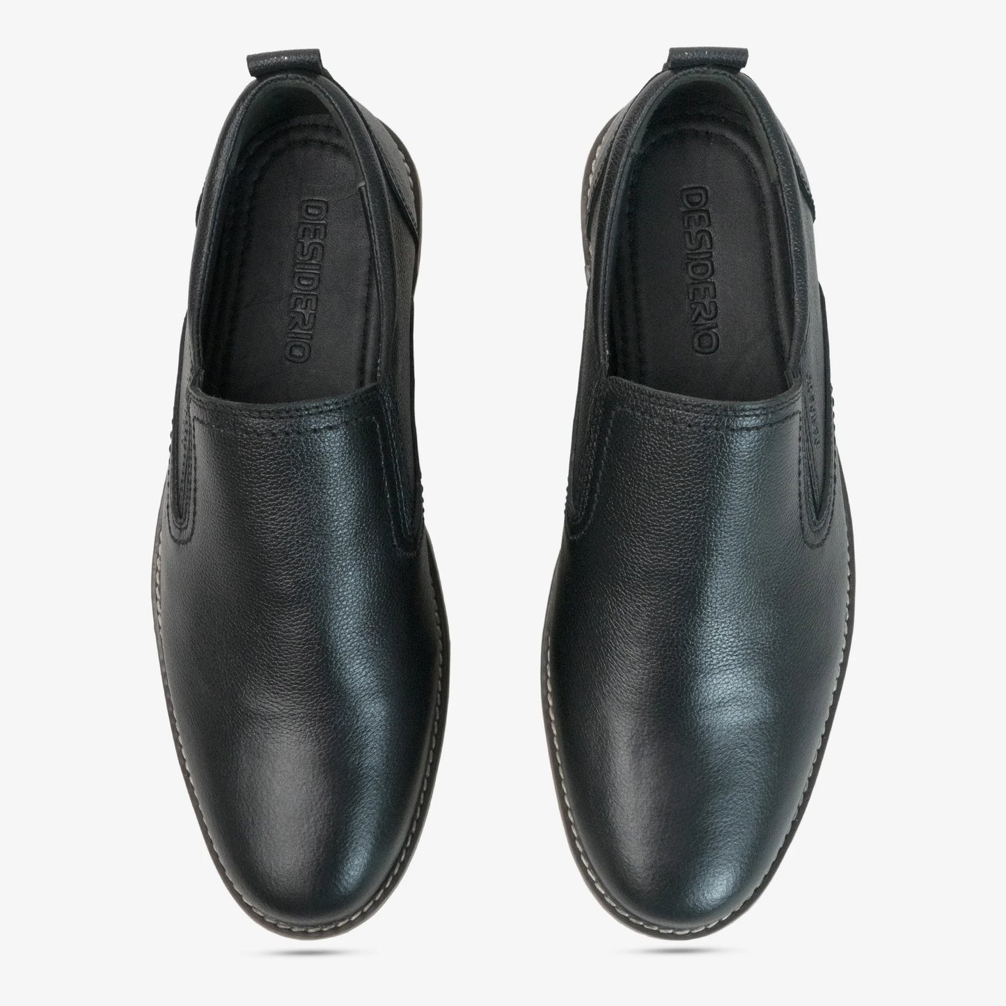 Black genuine cow leather milled loafer with soft sheep lining, cushioned Texon insole, and lightweight EVA sole
