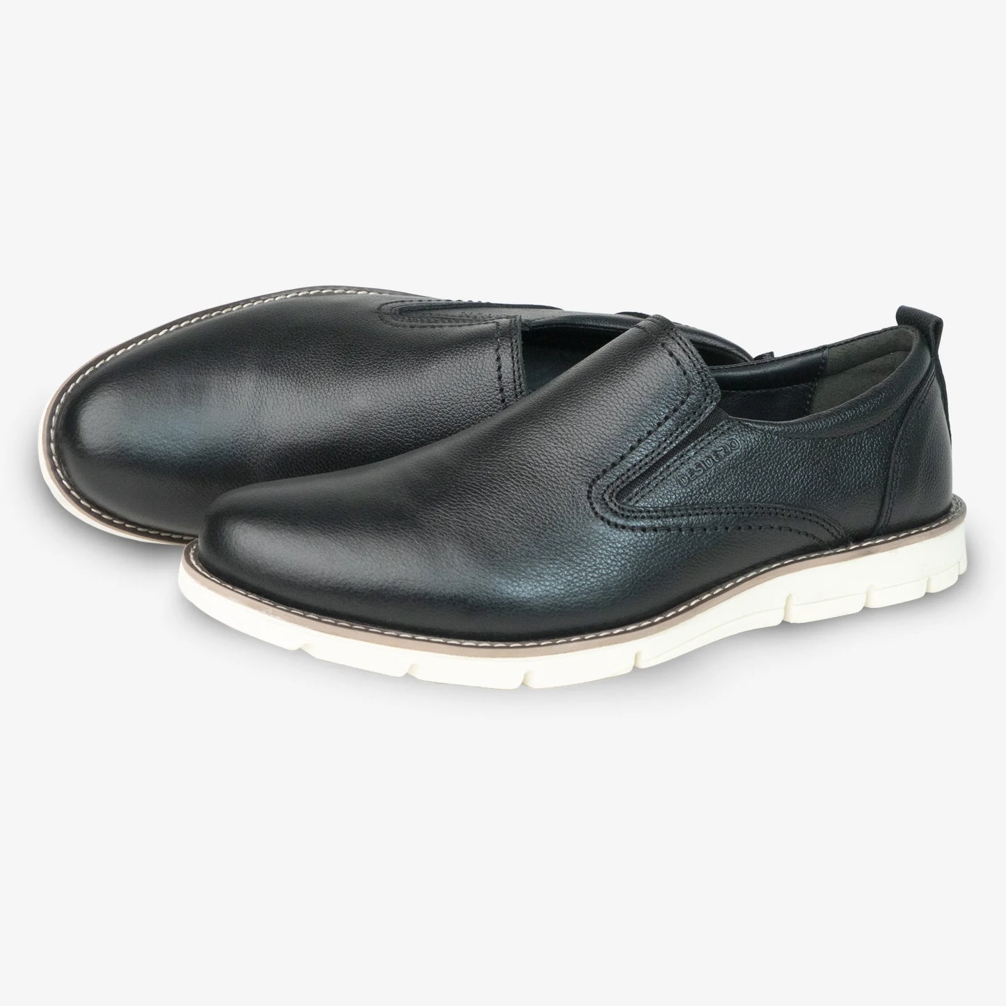 Black genuine cow leather milled loafer with soft sheep lining, cushioned Texon insole, and lightweight EVA sole