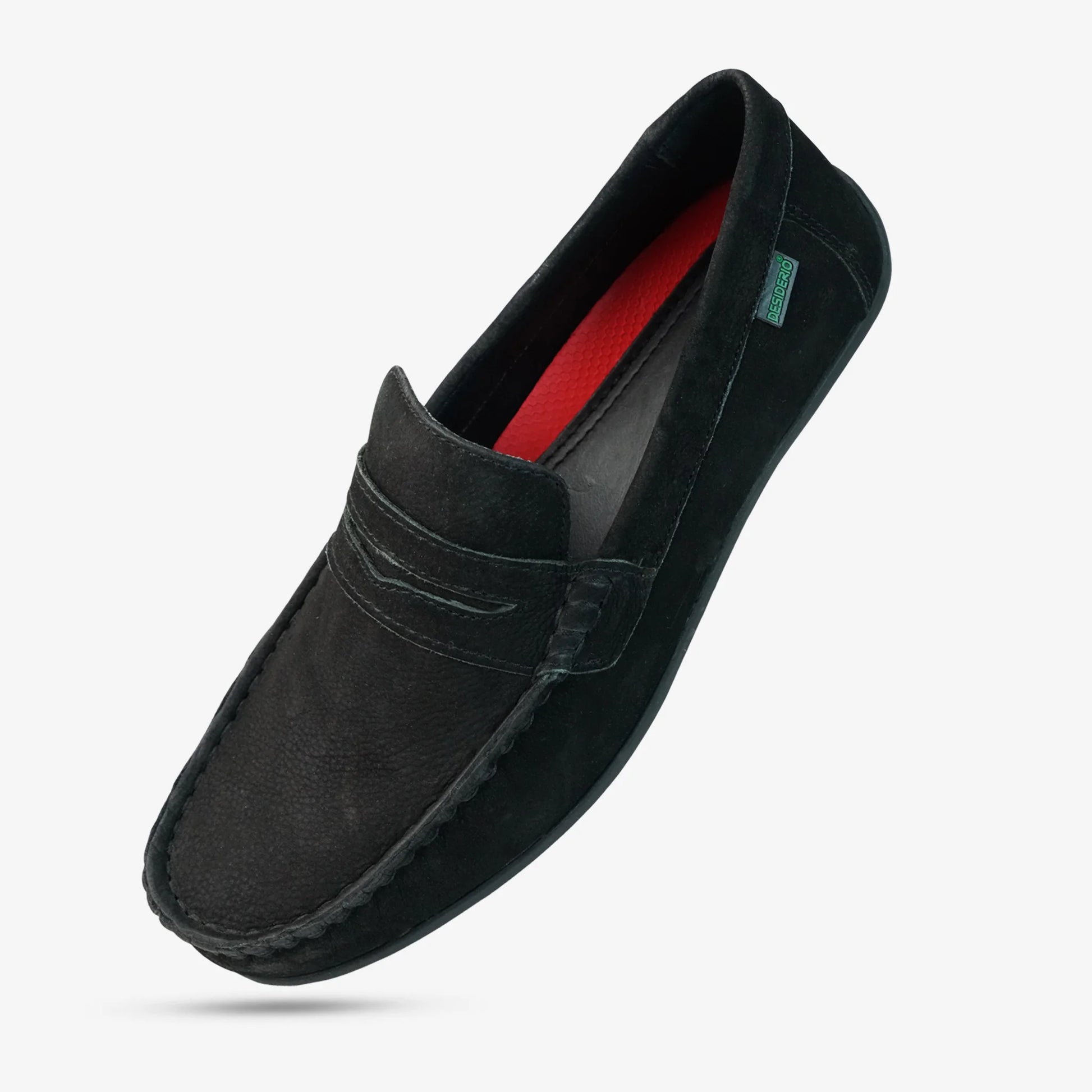 Black cow nubuck leather shoes with sheep leather lining, cushioned EVA insock, Texon insole, and TPR grip sole