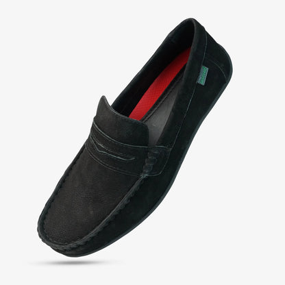 Black cow nubuck leather shoes with sheep leather lining, cushioned EVA insock, Texon insole, and TPR grip sole