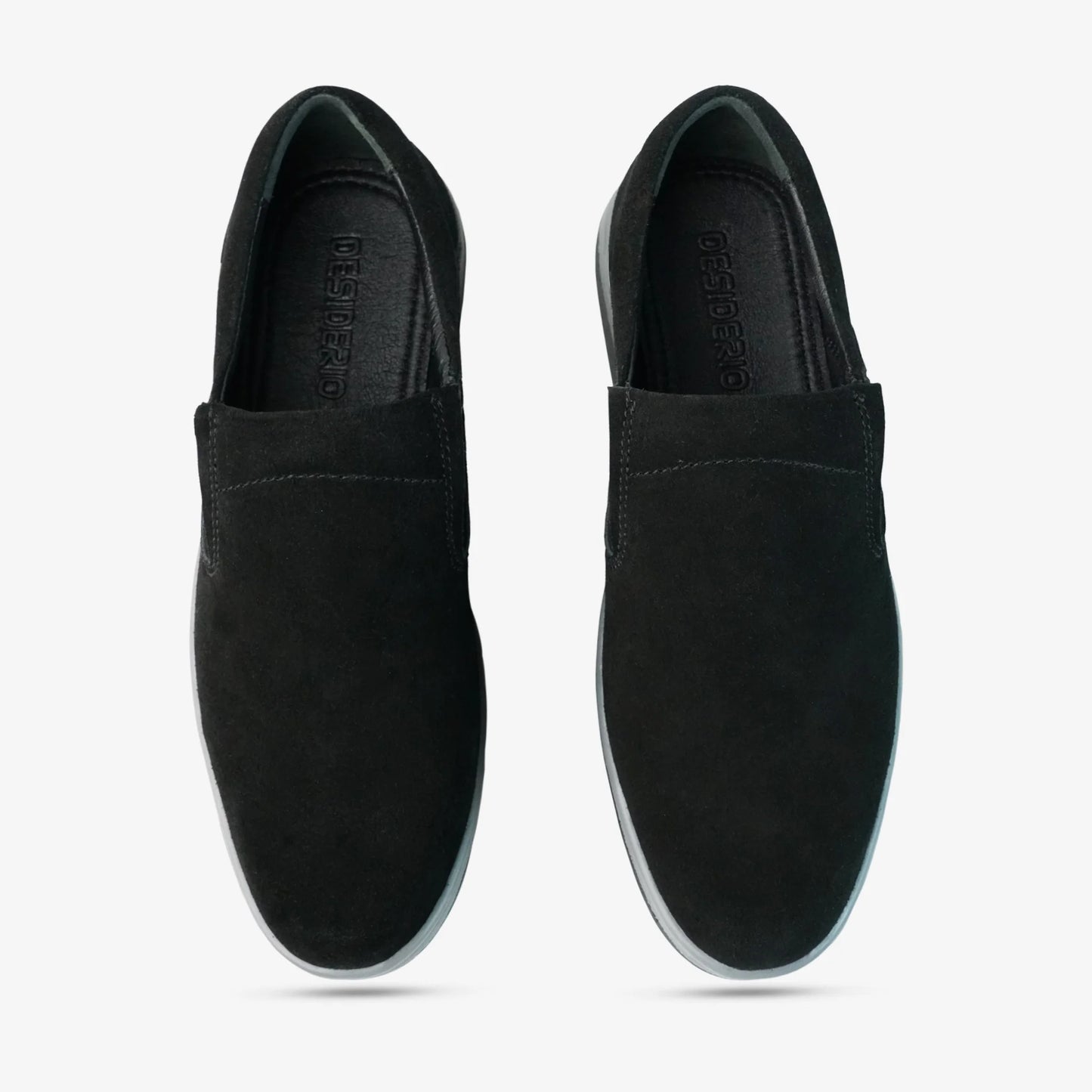 Black suede cow leather loafers, comfortable durable everyday casual and formal wear shoes.
