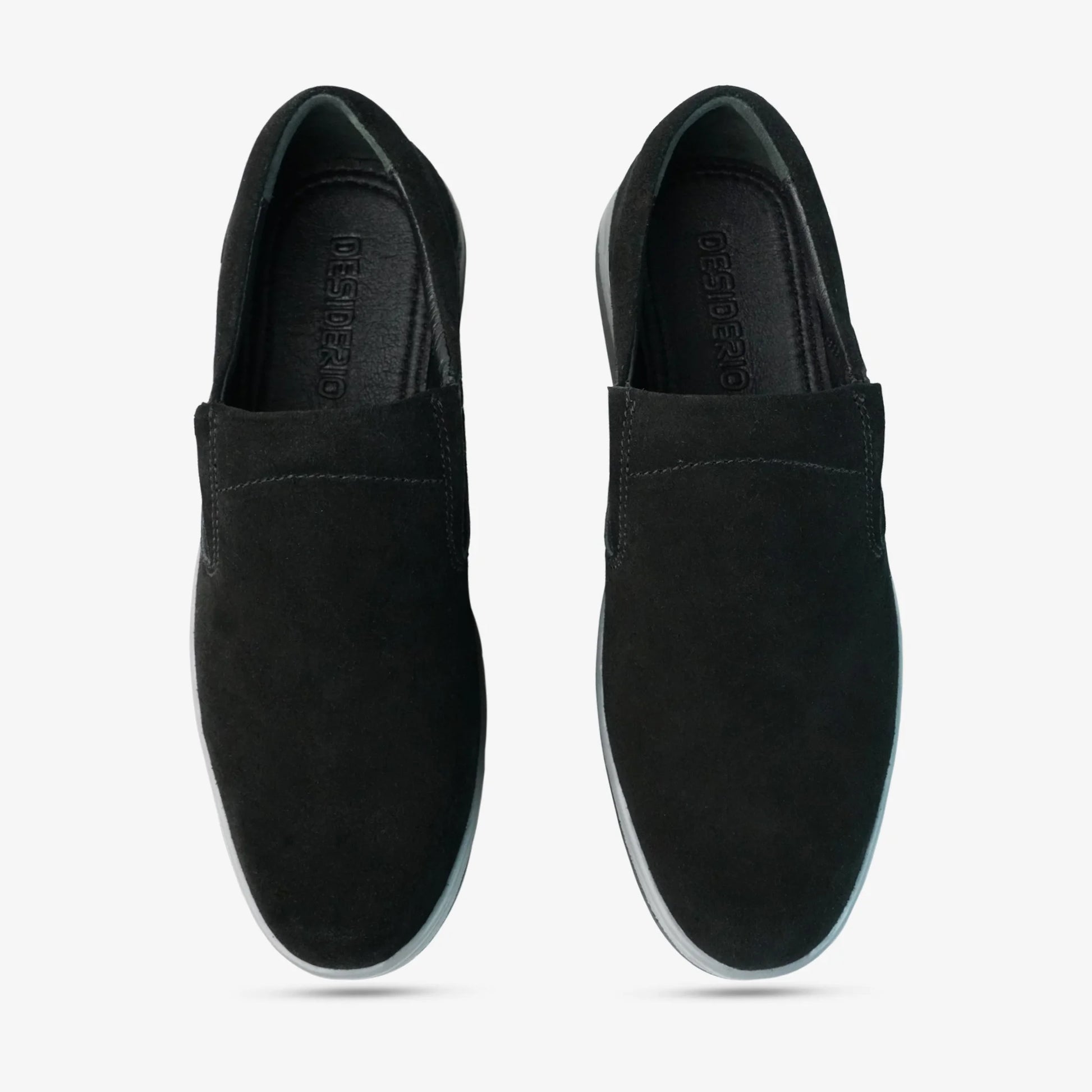 Black suede cow leather loafers, comfortable durable everyday casual and formal wear shoes.