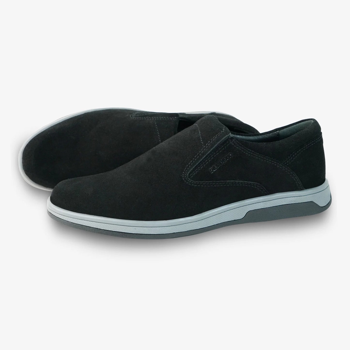 Black suede cow leather loafers, comfortable durable everyday casual and formal wear shoes.