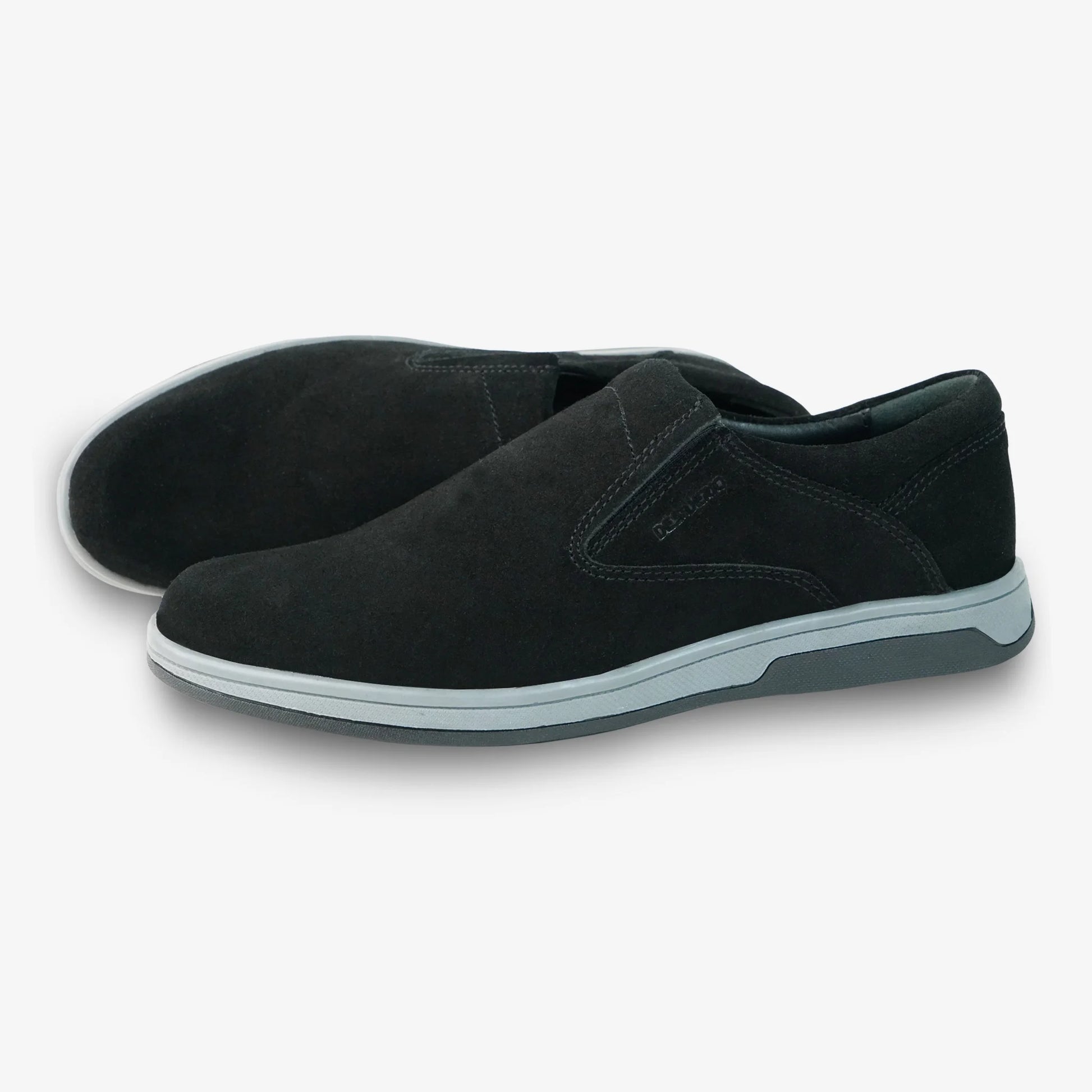 Black suede cow leather loafers, comfortable durable everyday casual and formal wear shoes.