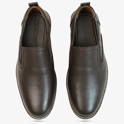 Brown genuine cow leather loafer with soft sheep lining, cushioned Texon insole, and lightweight EVA sole