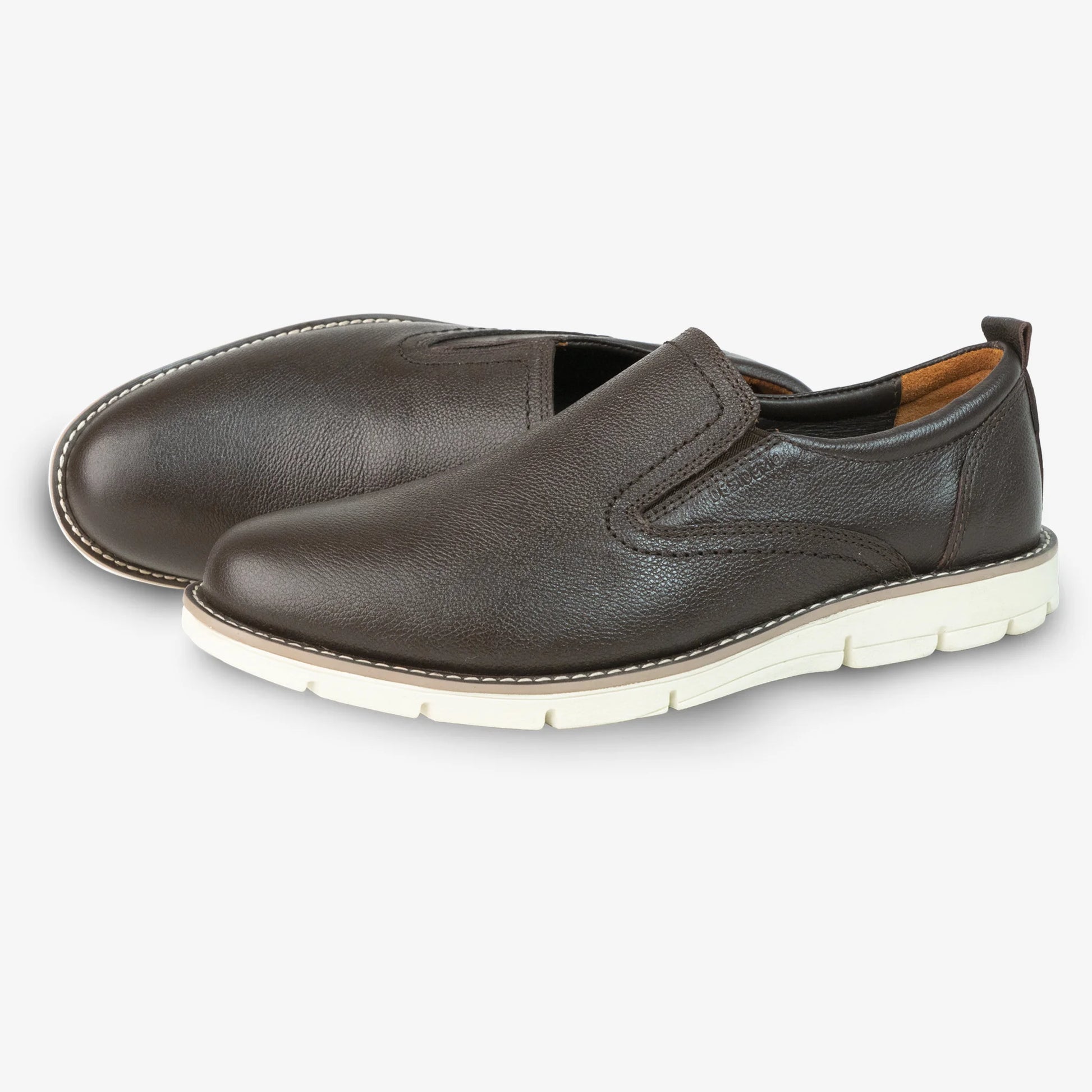 Brown genuine cow leather loafer with soft sheep lining, cushioned Texon insole, and lightweight EVA sole