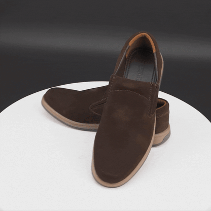 Brown suede cow leather loafers, comfortable durable everyday casual and formal wear shoes