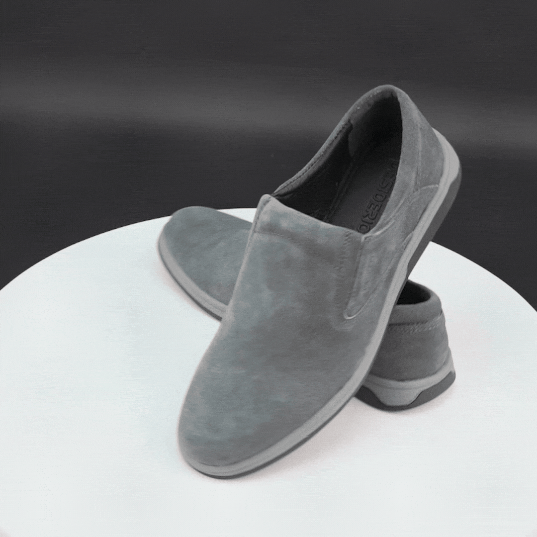 Grey suede cow leather loafers, comfortable durable everyday casual and formal wear shoes