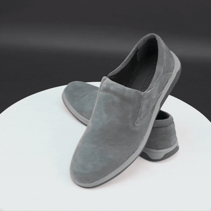 Grey suede cow leather loafers, comfortable durable everyday casual and formal wear shoes
