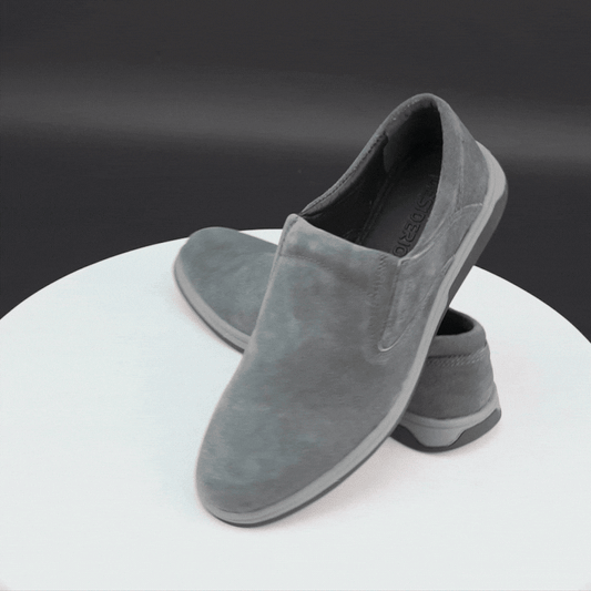 Grey suede cow leather loafers, comfortable durable everyday casual and formal wear shoes