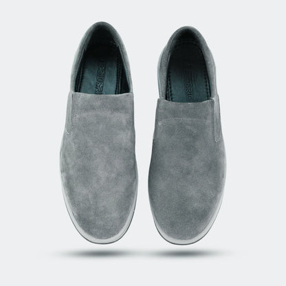 Grey suede cow leather loafers, comfortable durable everyday casual and formal wear shoes