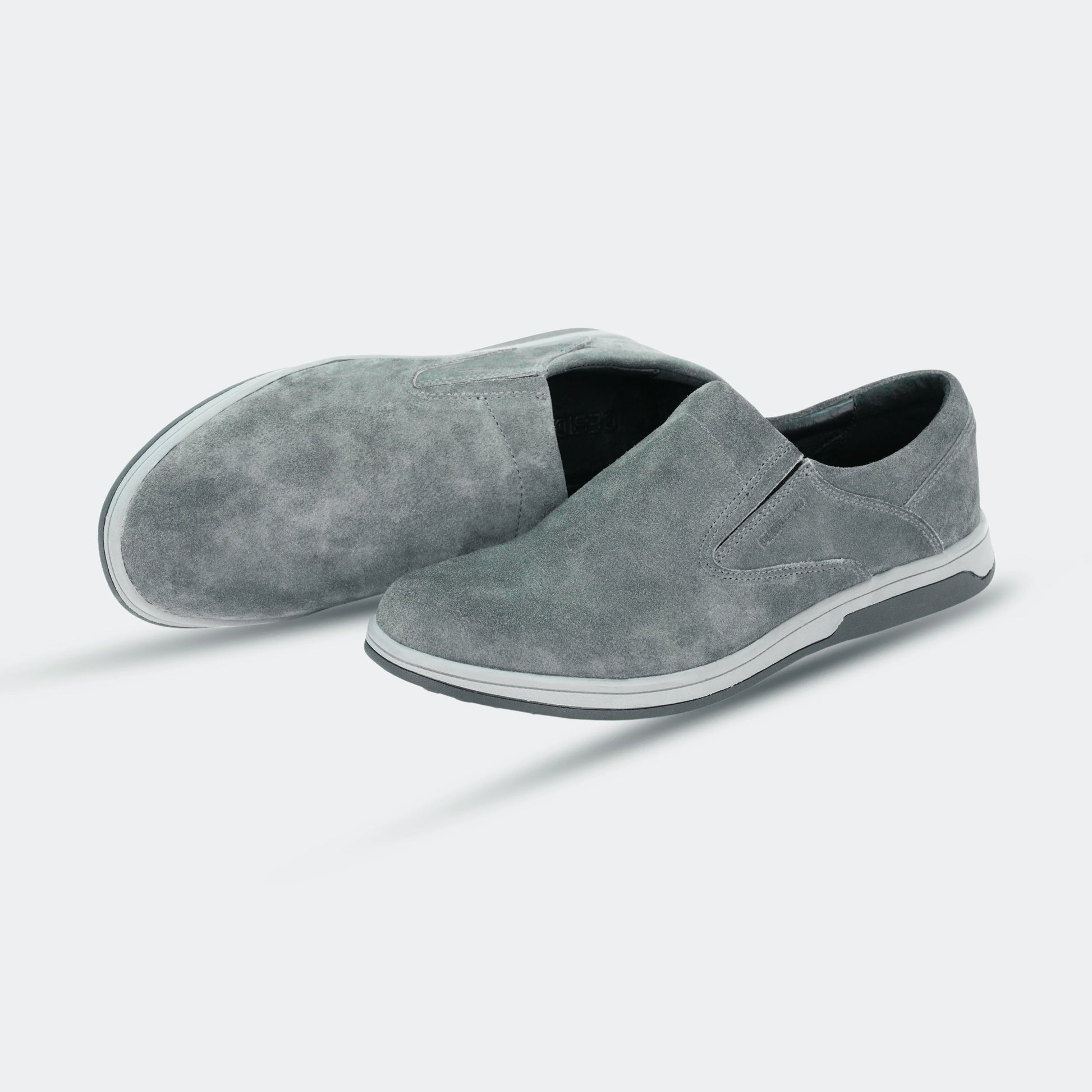 Grey suede cow leather loafers, comfortable durable everyday casual and formal wear shoes
