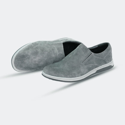 Grey suede cow leather loafers, comfortable durable everyday casual and formal wear shoes