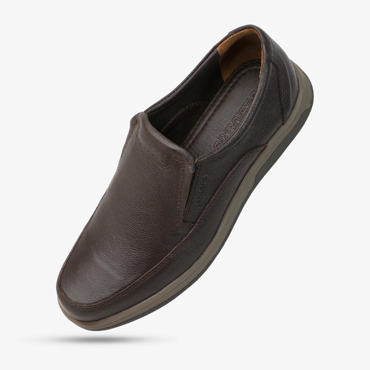 Brown cow leather loafers with rubber sole, comfortable and durable everyday wear shoes