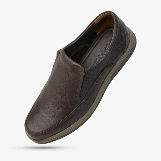 Brown cow leather loafers with rubber sole, comfortable and durable everyday wear shoes