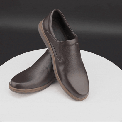 Brown cow leather loafers with rubber sole, comfortable and durable everyday wear shoes