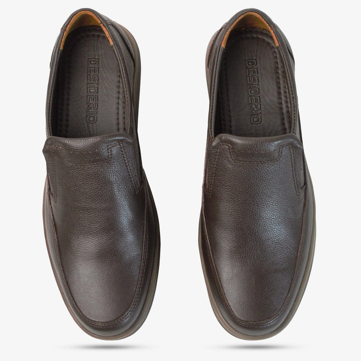 Brown cow leather loafers with rubber sole, comfortable and durable everyday wear shoes