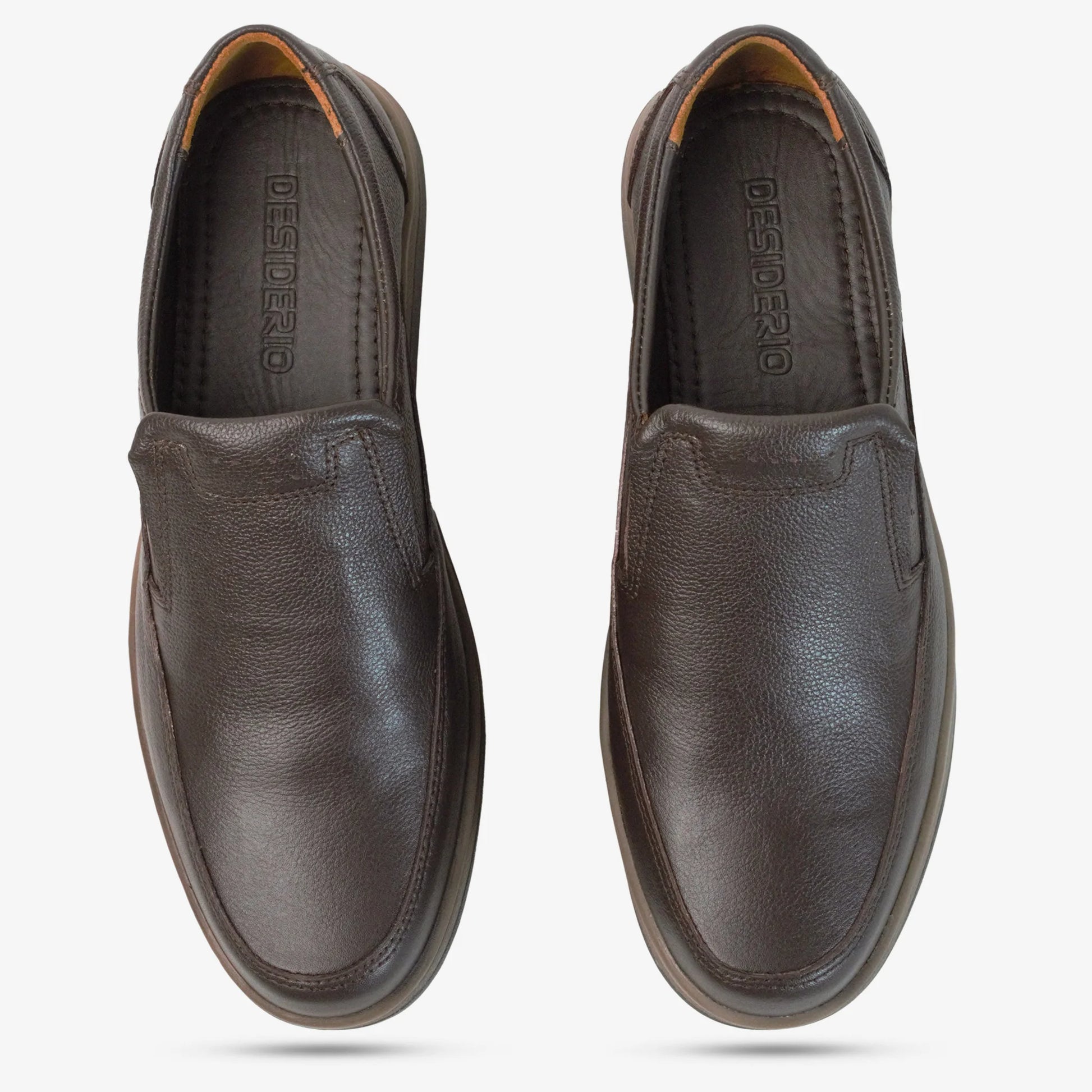 Brown cow leather loafers with rubber sole, comfortable and durable everyday wear shoes