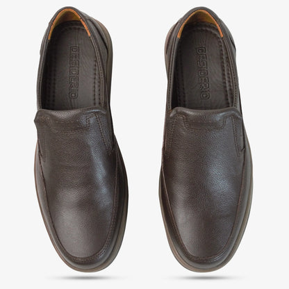 Brown cow leather loafers with rubber sole, comfortable and durable everyday wear shoes