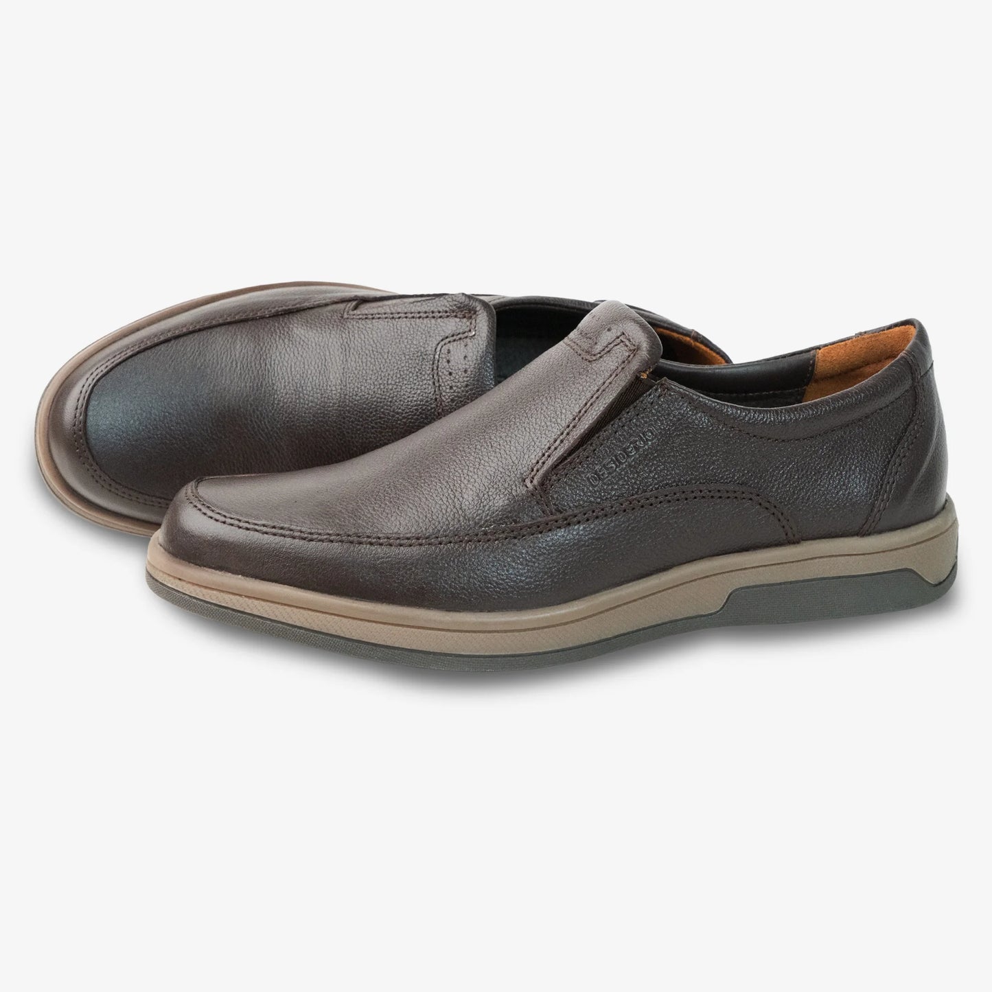 Brown cow leather loafers with rubber sole, comfortable and durable everyday wear shoes
