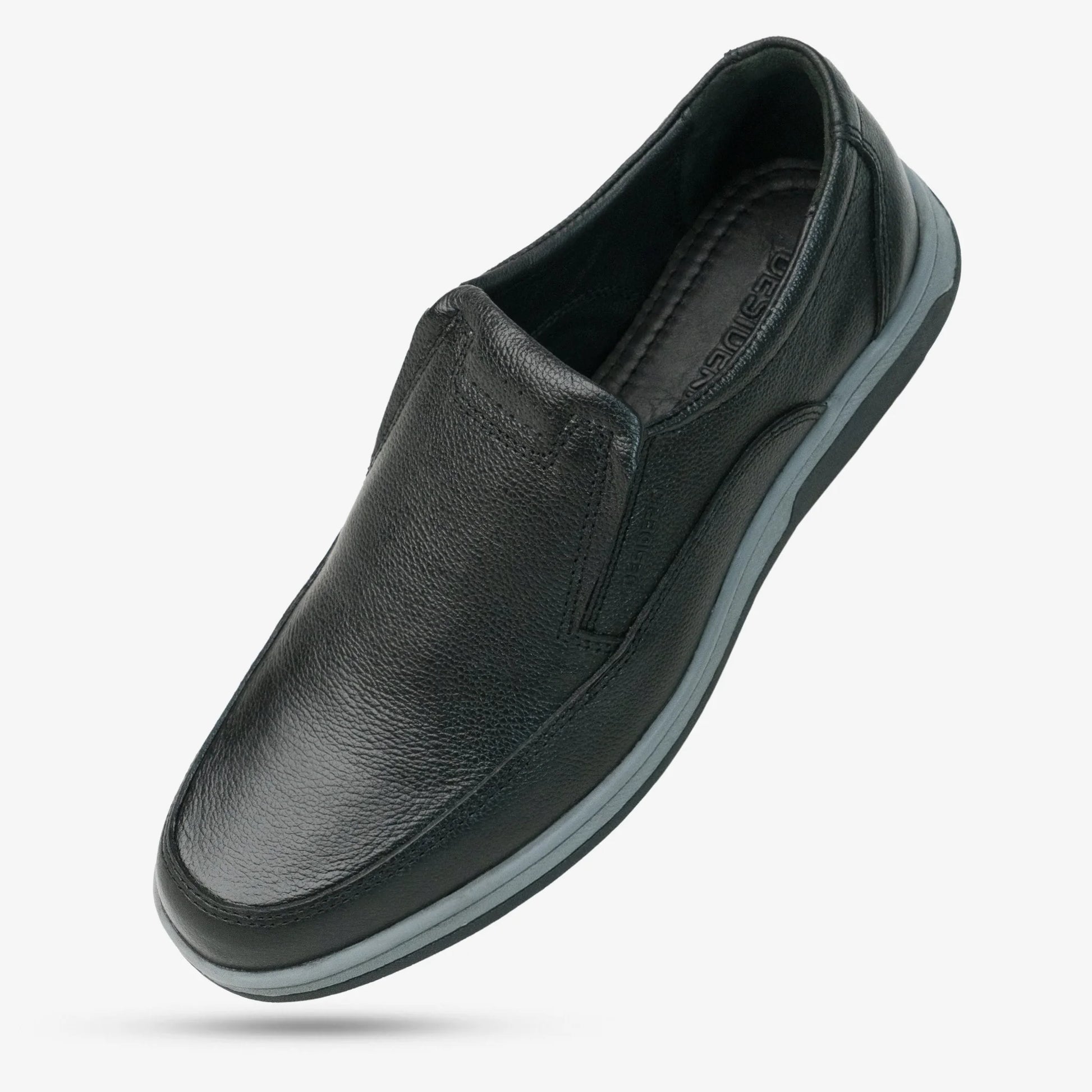 Black cow leather loafers with slip-resistant sole, durable and comfortable everyday wear shoes.