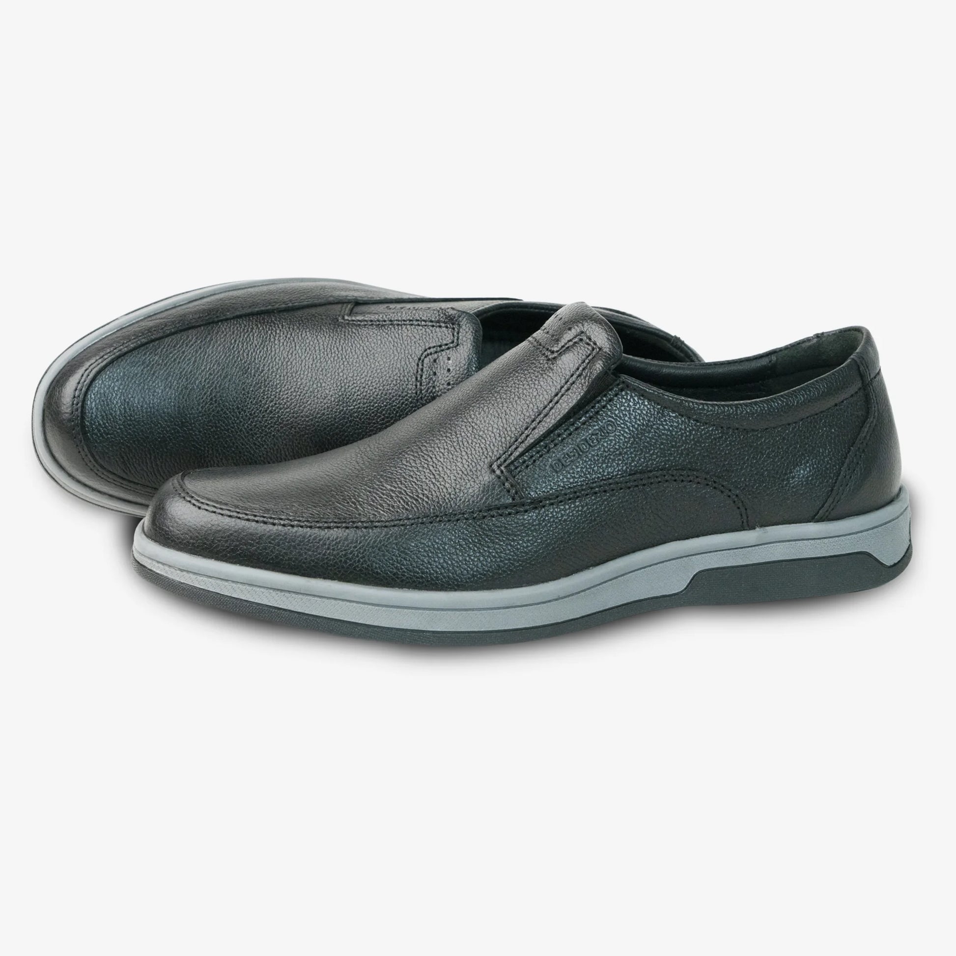Black cow leather loafers with slip-resistant sole, durable and comfortable everyday wear shoes.