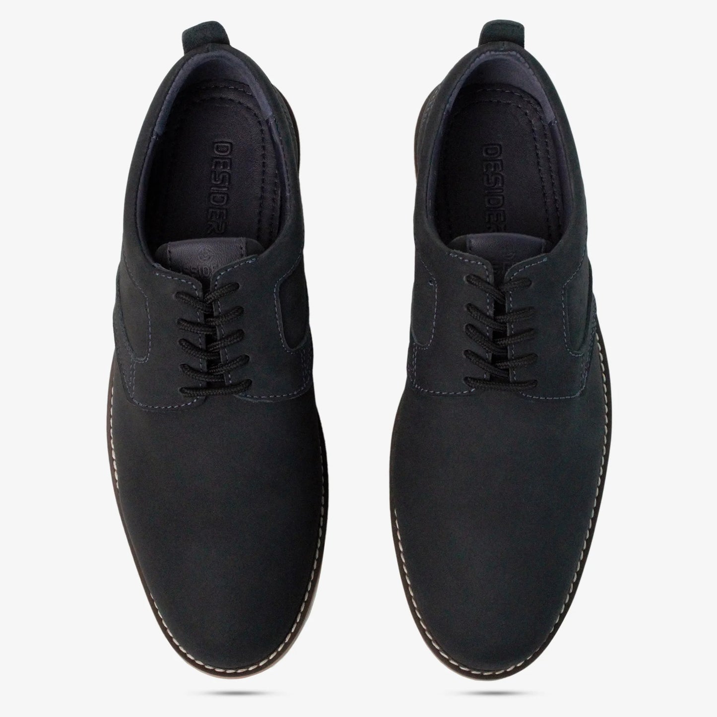 Gray genuine leather shoes with soft lining, cushioned insole, and lightweight EVA sole