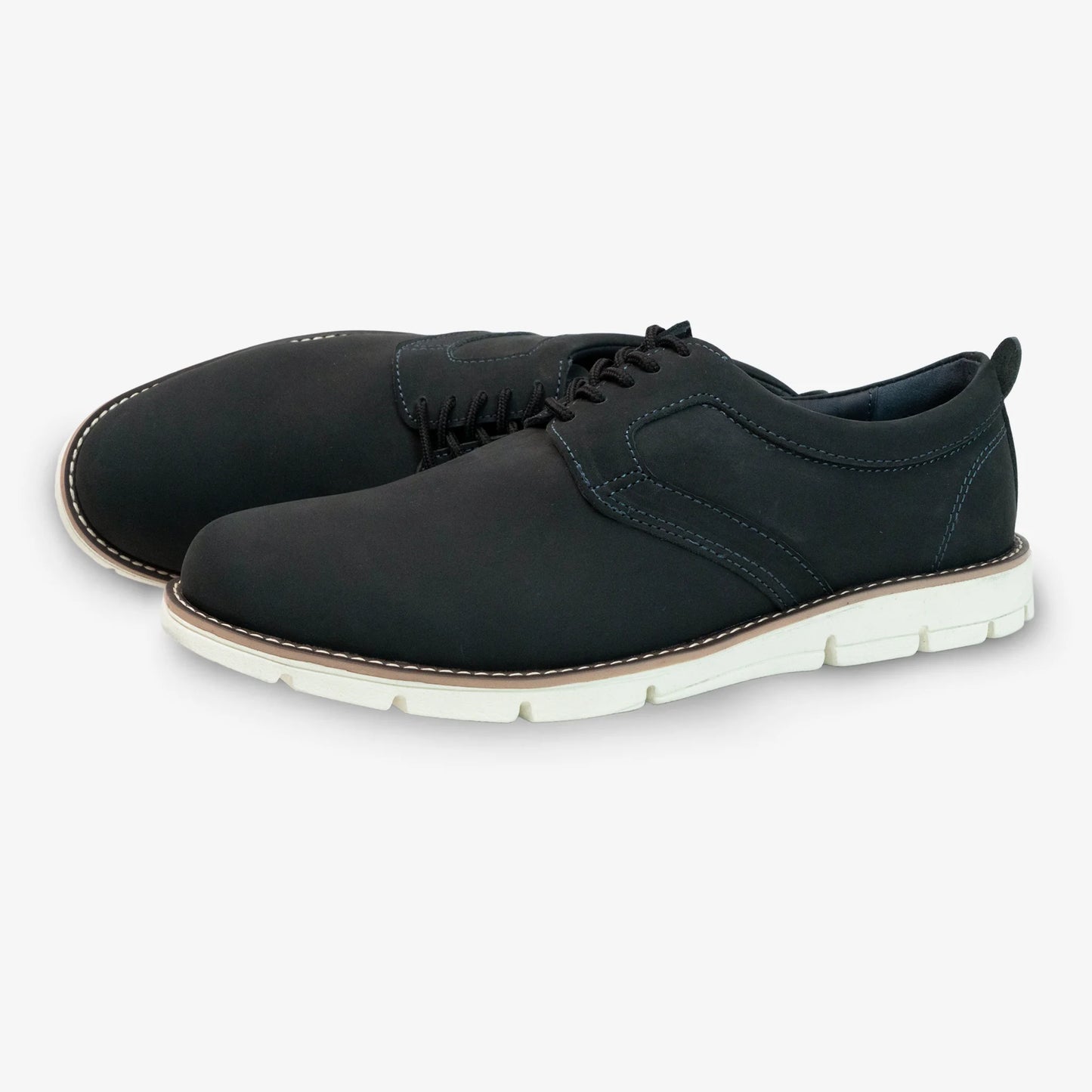 Gray genuine leather shoes with soft lining, cushioned insole, and lightweight EVA sole